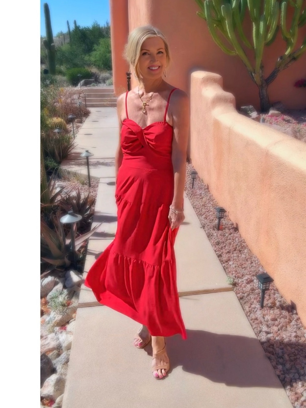 NWT Red Spaghetti Strap Tiered Maxi Dress-S - Picture 2 of 16